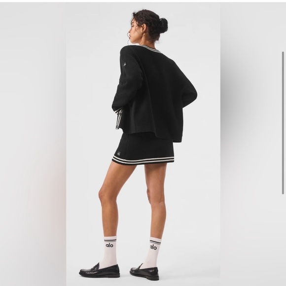 ❌SOLD❌Alo Yoga Tennis Club Sweater Knit Cardigan in Black/Ivory New with Tags! - Picture 4 of 11